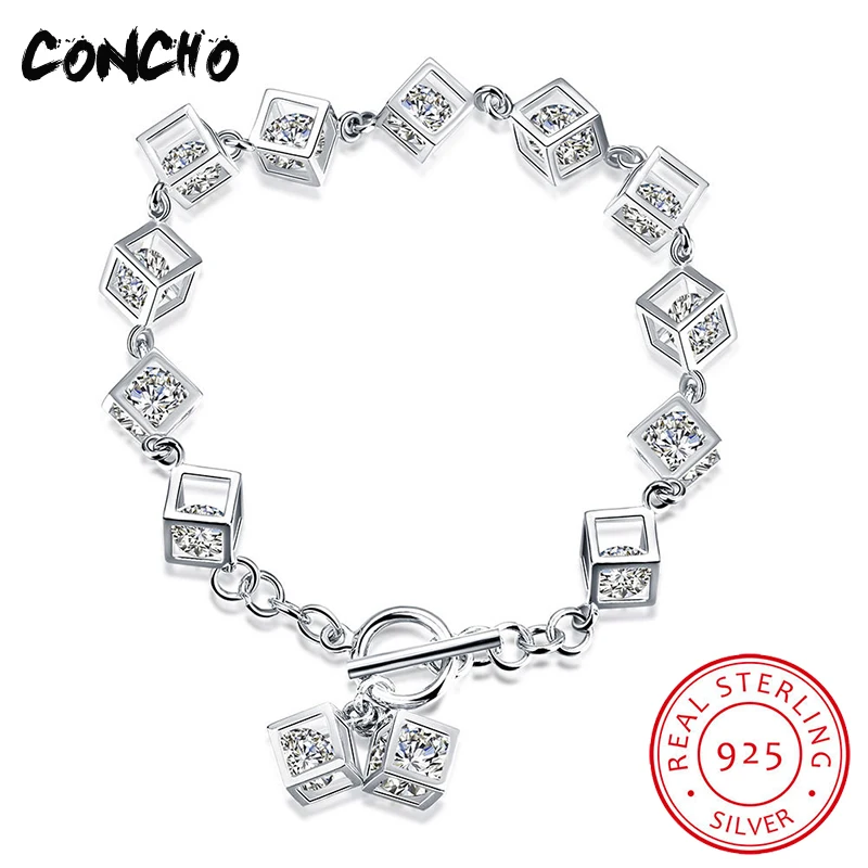 

Concho Jewelry 925 Sterling Square Set Zircon Bracelet For Women Party Jewelry 2018 Rushed Limited Trendy Women Bracelet Gifts