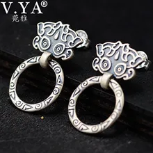 V. YA Ретро 925 пробы Серебряный лев серьги с милыми животными Винтажные серьги-гвоздики для женщин тайские серебряные ювелирные изделия Рождественский подарок