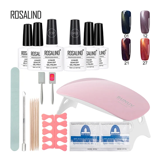 

Rosalind 10ML* 4PCS Cat Eye Gel Nail Polish Optional+Base Top +10PCS Manicure Nail Tool Form Manicure Set Professional Stainless
