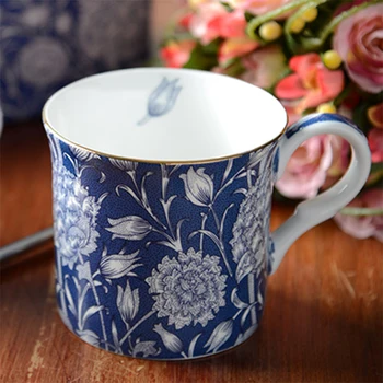 

Chinese Style Blue Tulip Pattern Fresh Color Mug Coffee Mug Ceramic Milk Mug Office Meeting Tea Mug
