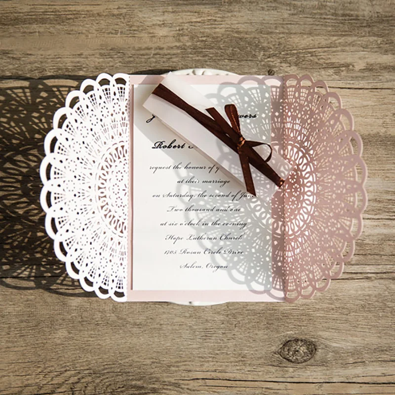  10Pack Design Festival Flower Lace frame Wedding Invitations Cards Blank Print Customize Laser Cut  - 32846649630