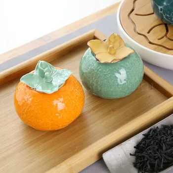 

Chinese Kung Fu Jingdezhen tea caddy tea cans Persimmon canister container for puer Oolong tea storage chests tea