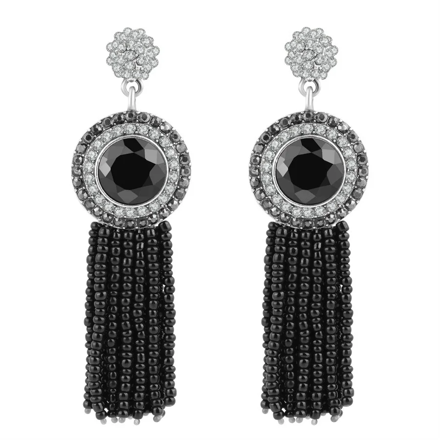 

Gulkina 2017 Bohemian Style Luxury Long Earrings Retro Exterior Silver Inlay Wedding Earrings For Women Vintage Jewelry