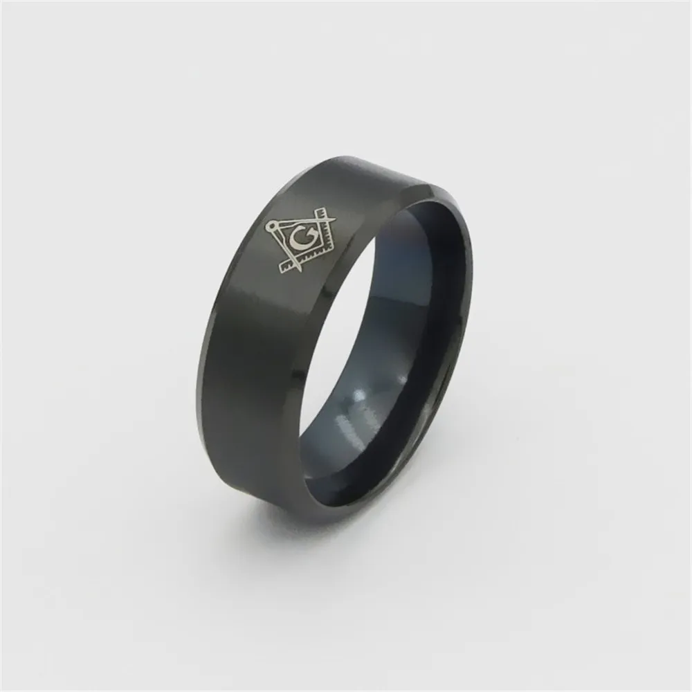 

JUCHAO Hot Sale 8mm Masonic Ring Men Stainless Steel Black Gold Silver Punk Rings Wedding Jewelry US size 6-13