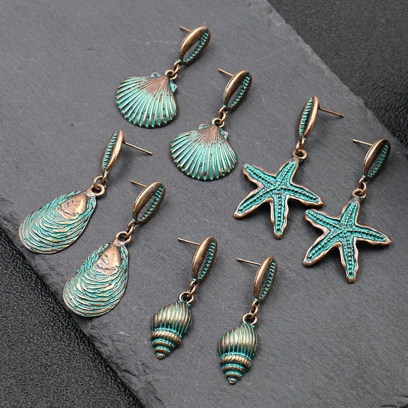 

Vintage Bohemian Metal Shell Cowrie Starfish Conch Scallop Drop Dangle Earrings For Women 2019 New Summer Beach Pendientes