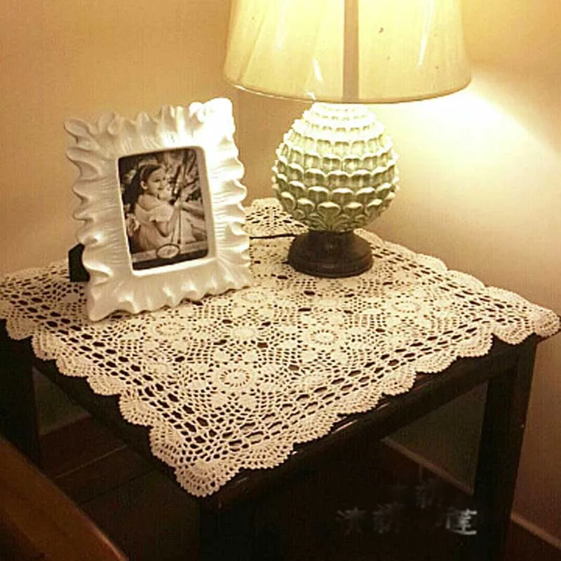 Handmade crocheted doilies 60cm*60cm beige+white Table cloth for table
