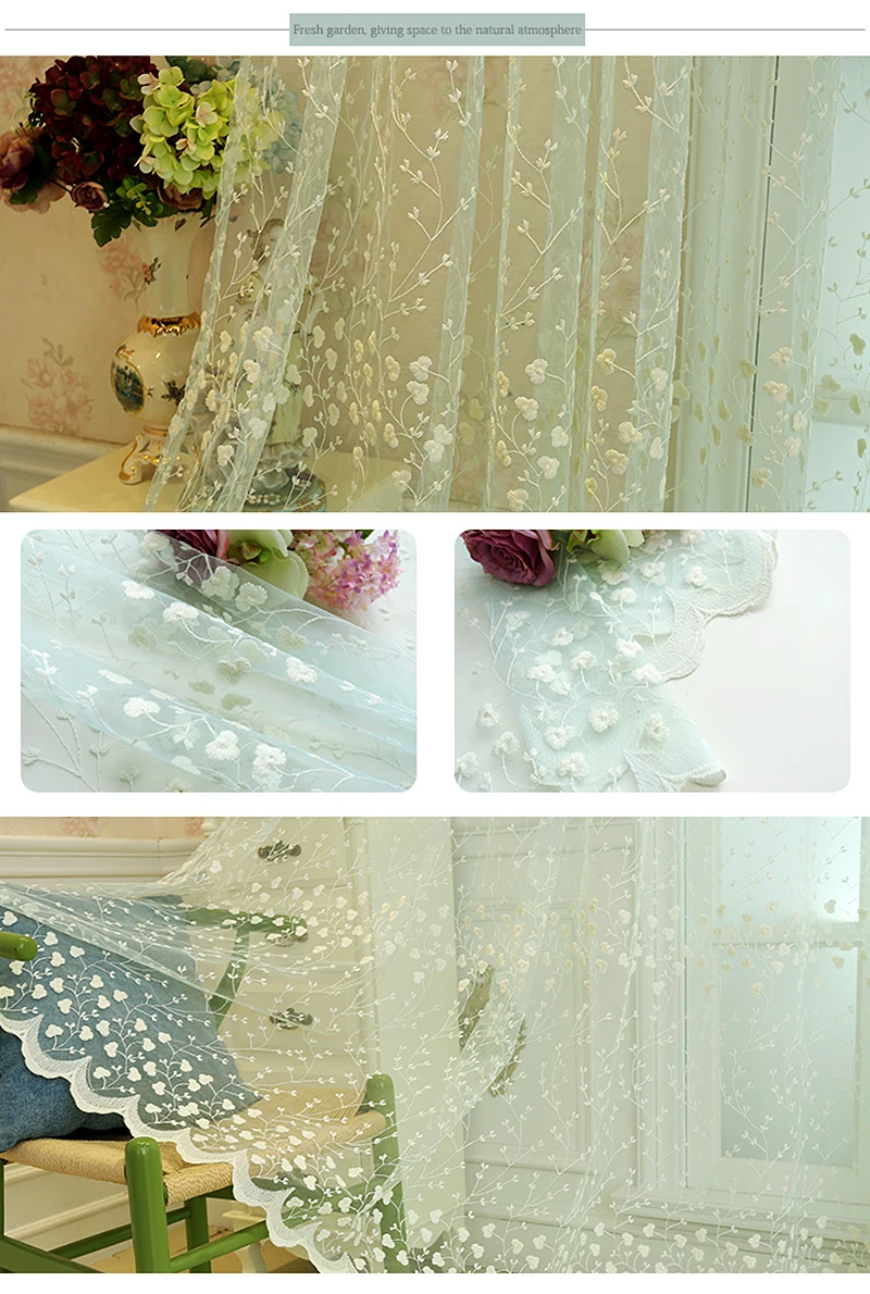 Korean Embroidery Luxury Flowers Lace Bedroom Tulle Drapes Window Treatments Screening Sheer Voile Curtains For Living Room #4