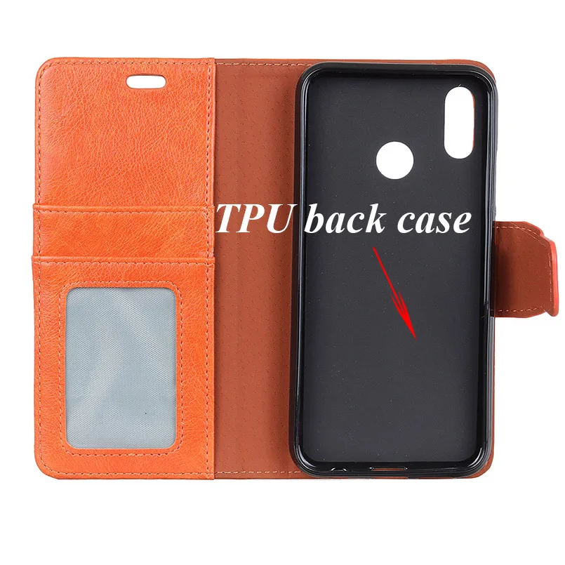 For Huawei P Smart 2019 Leather Case for 6.2'' Huawei P Smart 2019 Phone Nappa Leather Wallet Case with Card Slot Folding Stand 4