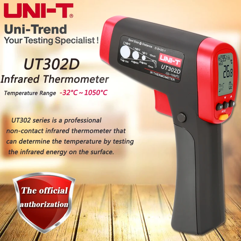 UNI-T UT302D hand-held infrared thermometer non-contact industrial electronic -32 ~ 1050 degrees LCD dual backlight | Инструменты