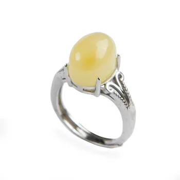 

925 Sterling Silver Fine Jewelry Rings For Women Genuine Yellow Amber Natural Stone Ring 12*9*8mm