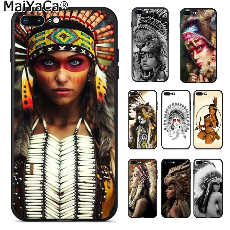

MaiYaCa Indian feathers native american girl Popular Design Case cover Shell for iPhone 8 7 6 6S Plus 5 5S SE XR X XS MAX