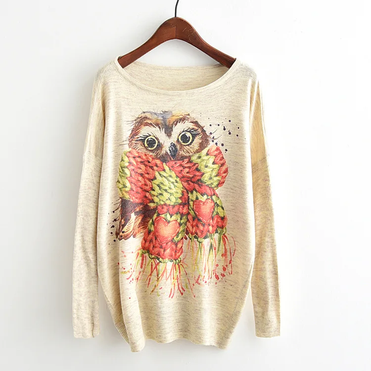 Осенний, зимний женский свитер с совой,, вязаный джемпер с длинным рукавом, женский свитер и пуловер, Женский хлопковый топ