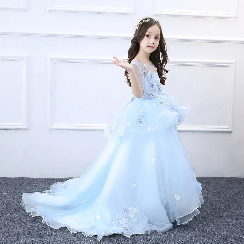 Aliexpress S Tail Dresses For Wedding And Party Size 4 6 8 S Tail Dresses For Wedding And Party Size 4 6 8 10 12 To Years Sky Blue Fl Mesh Pageant Formal Princess Dress 24a1a