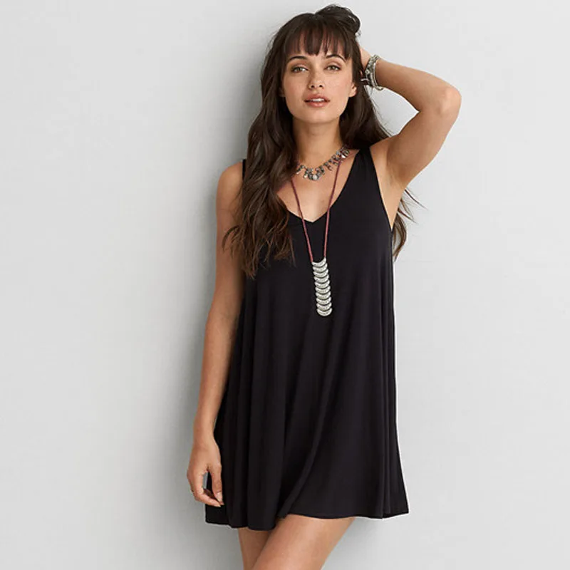 

New Arrival Summer Sexy Sleeveless Women Fashion Dress Tank V-Neck Mini Dresses Solid Casual Dress for Party Club Travel 2017
