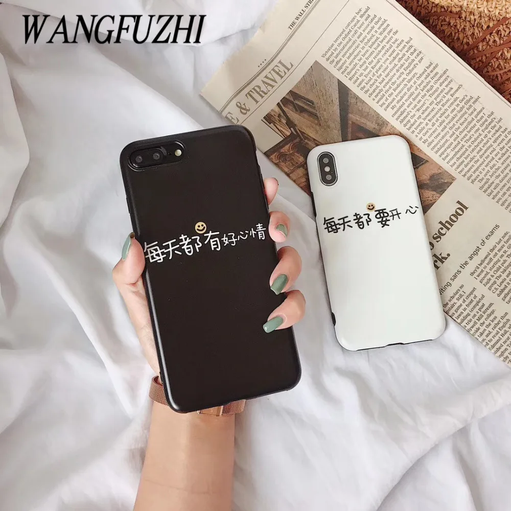 WANGFUZHI Happy Everyday Letters Case For iPhone 6 6S 7 8 Plus X Matte Soft TPU Back Phone Cover Gift |