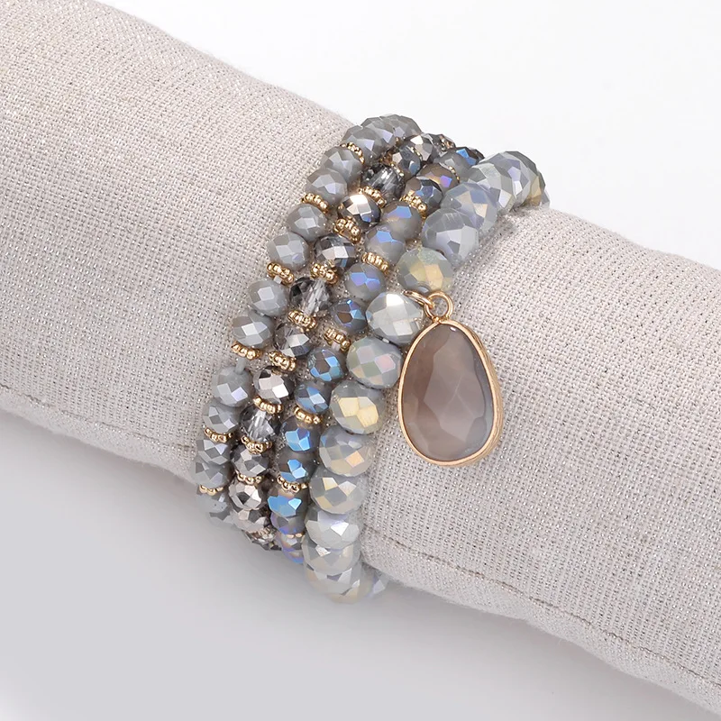 HUIDANG, женский модный браслет с натуральным камнем, браслет с кристаллами из бисера, набор сложенных браслетов