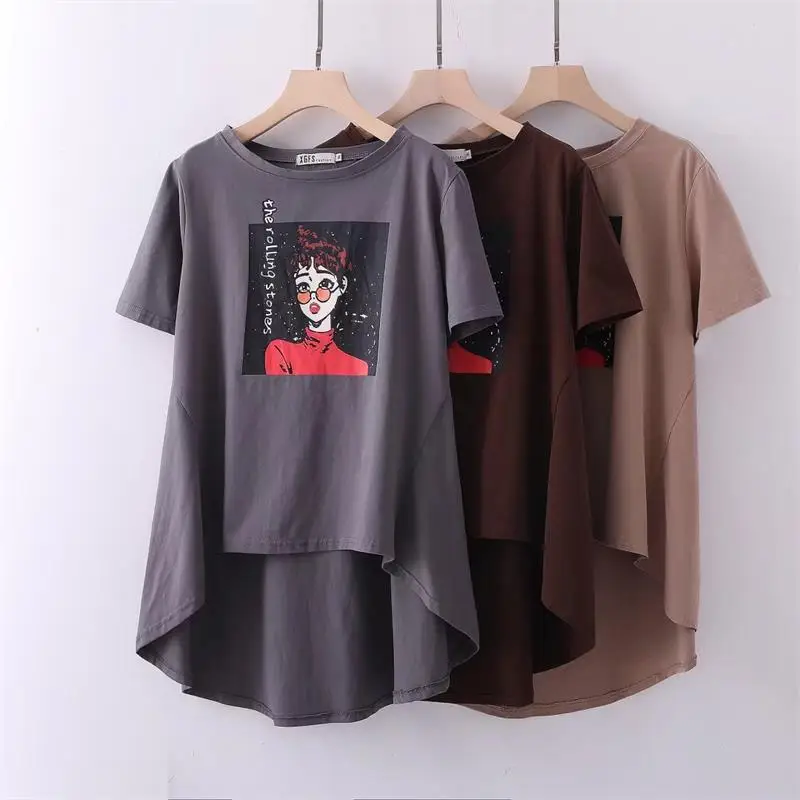 

oversized Plus Size Short Sleeve Loose Women T Shirt Gray Brown Print Cotton t-shirt Women Tops Tshirt Summer Tee Shirt 6XL