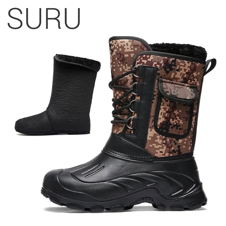 

SURU Large Size Women's Boots Removable Lining Mid-calf Winter Boots with Small Pocket Detail Big Size 44 45 46