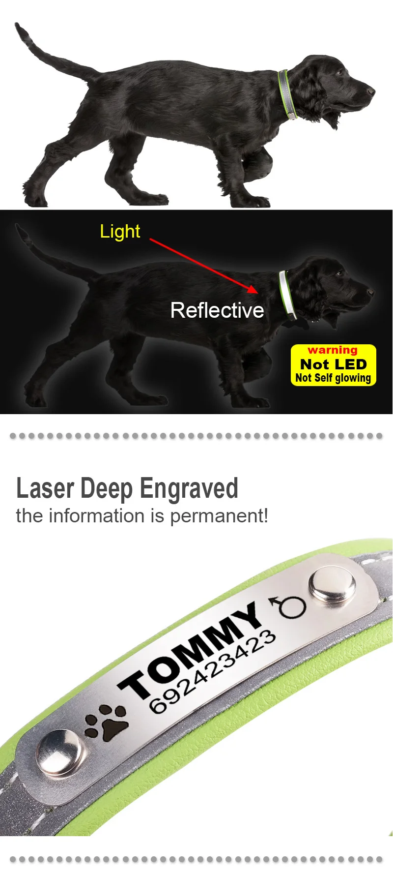 FLOWGOGO светоотражающий кожаный персонализированный Выгравированный ошейник для собак на заказ ошейники для щенков, кошек, домашних животных идентификационная бирка для маленьких средних собак