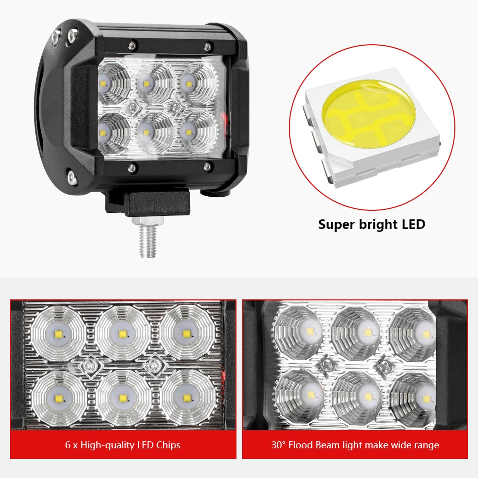 Jansite " 2 шт. Автомобильный светодиодный внедорожный рабочий светильник, высокомощный 18 Вт прожектор, водонепроницаемый IP67 30 градусов, яркий светильник для мотоцикла