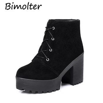 

Bimolter Fashion Female Classic British Style Martin Boots Cow Suede Lace-Up Big Size 33-43 Platform Woman Ankle Boots LAEA001