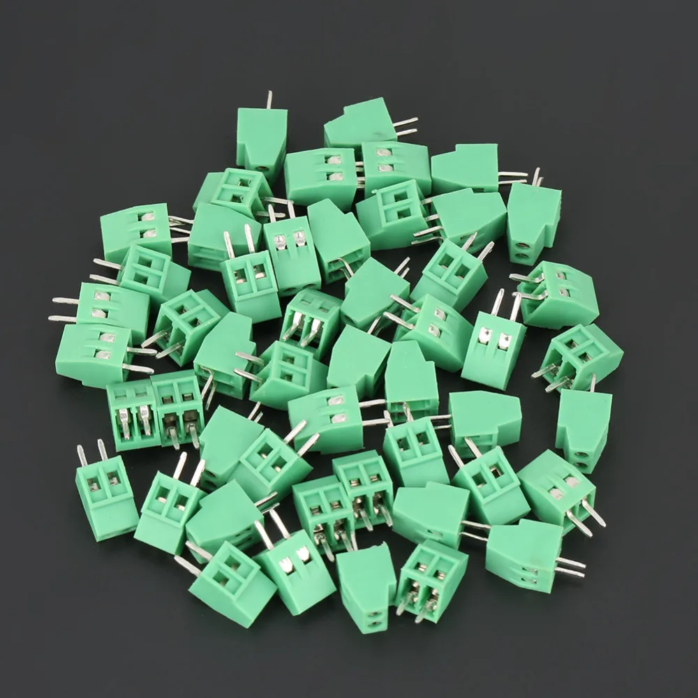 50 шт./компл. 2 контактный 54 мм зеленый PCB Универсальный винтовой клеммный блок