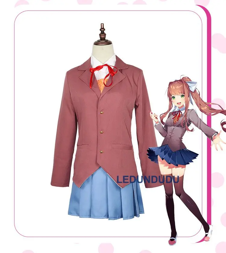 Модная Игра Doki литература клуб Monika косплэй костюм Sayori Юрий Нацуки школьная форма для девочек Женская одежда полный комплект