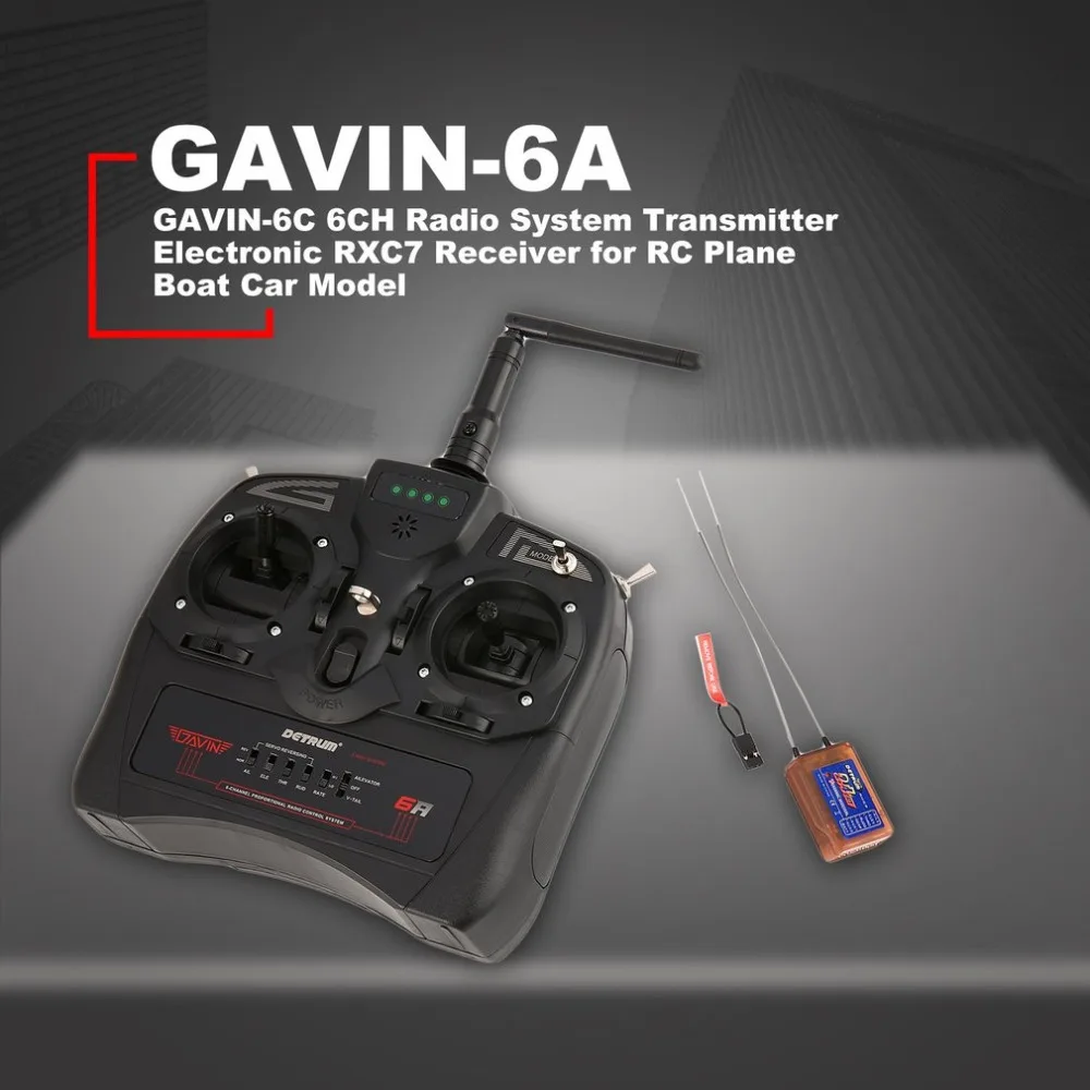 

Detrum 2.4g GAVIN-6A DSSS FHSS 6CH Radio System Transmitter Electronic RXC7 Receiver for RC Plane Boat Car Model