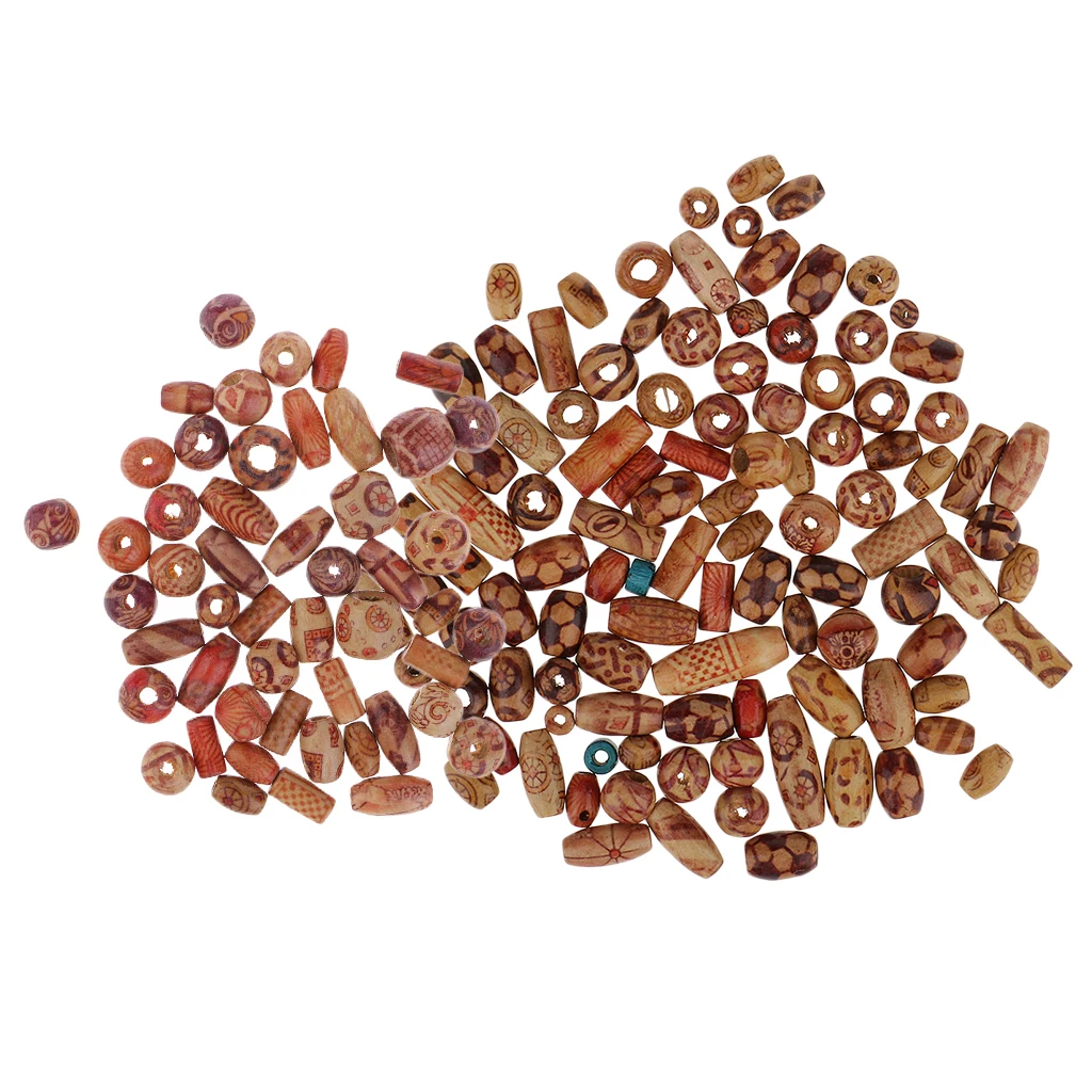 150pcs Mixed Printed Wood Beads Large Hole Beads DIY Jewelry Accessories Make Necklace Bracelet Macrame Craft Projects