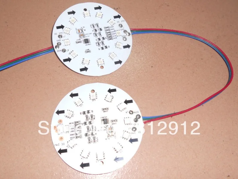 

non-waterproof DC24V WS2811 pixel module, with 12pcs 5050 RGB SMD LED,85mm diameter pcb,20pcs a string