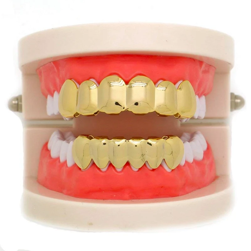 14 к позолоченные хип-хоп зубные решетки колпачки Верхняя Нижняя решетка для отбеливания зубов зубные протезы паста накладные зубы виниры Прямая поставка