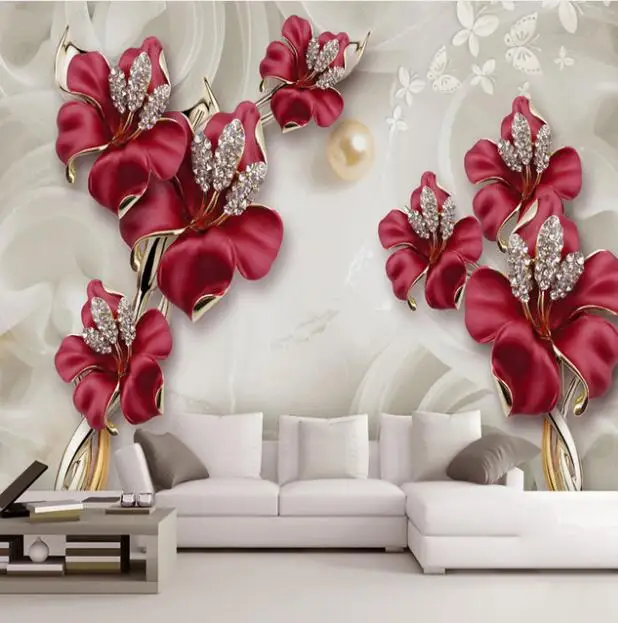 

Custom 3D Photo Wallpaper Beautiful Stereo Jewelry Flower TV Wall Mural Living Room Bedroom Canvas Mural Waterproof Wallpaper