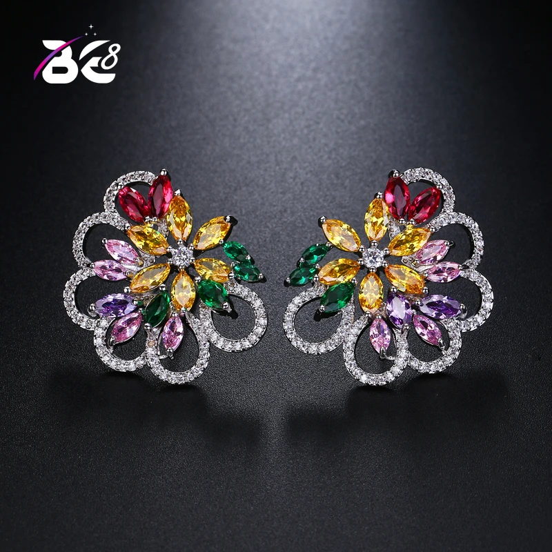 

Be 8 Classic Design Romantic Jewelry 2018 AAA Cubic Zirconia Stone Flower Stud Earrings for Women Wedding Jewelry E457