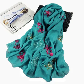 

New Floral embroidery scarf silky chiffon scarf Elegant Sunscreen shawl holiday long scarf Free shipping