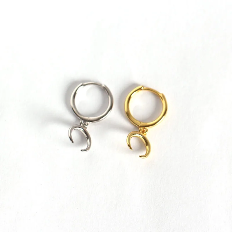 

Real 925 sterling Silver Moon huggie Hoop Trendy fashion Earrings for Girls