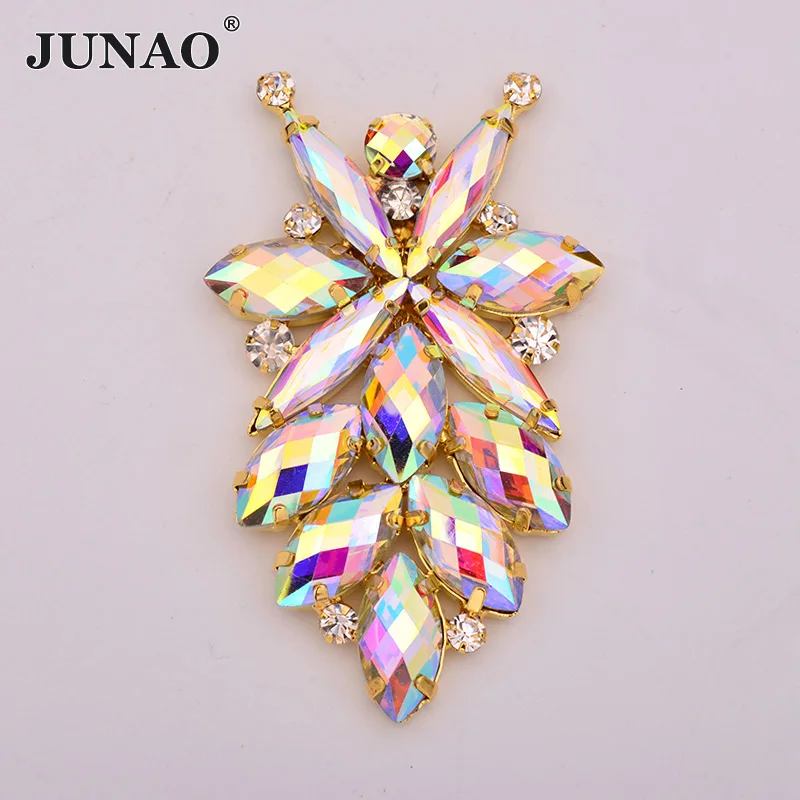 42x72mm Crystal AB JUNAO 45*59 мм пришить Стекло Кристалл AB капля стразы свадебные бусины аппликация Flatback страз в форме когтя шитье хрустальных камней для DIY - Цвет: 42x72mm Crystal AB