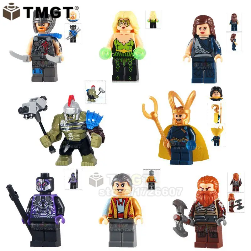 

Free shipping Marvel Super Heroes Hulk Thor Amora Loki Guard Volstagg Gods at dusk Building Blocks Toys Gift For Children Friend