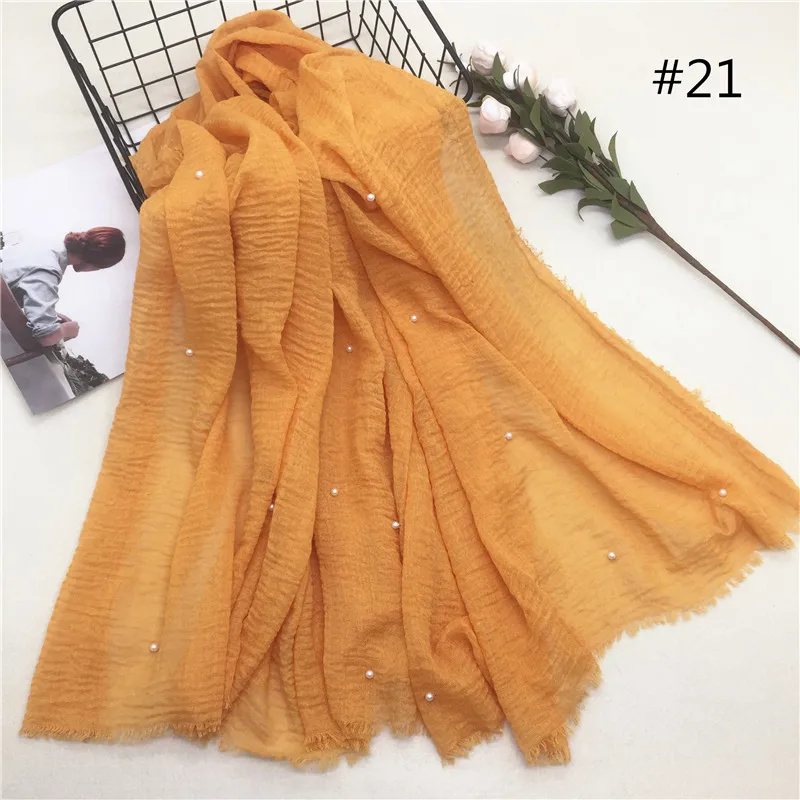 1PCS Hot sale with a pearl scarf women soft solid hijabs foulard muffler shawls big pashmina Muslim women wrap headscarves - Цвет: Number 21 color