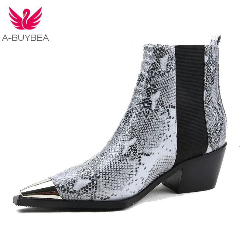 

Women Shoes New Arrival 2019 Serpentine Boots Square Heel Pointed Toe Sexy Ankle Boots for Women Autumn Ladies Platform Shoes