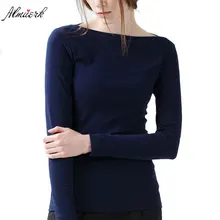 Новая осенне-зимняя женская хлопковая рубашка с воротником-лодочкой, Повседневная однотонная тонкая эластичная Женская хлопковая футболка, нижняя рубашка L204