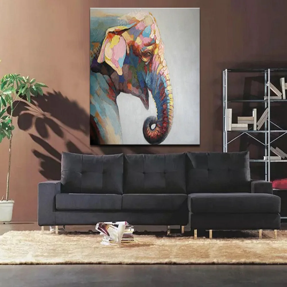 

Handmade Unframed Decor Works High Quality Animal Abstract Wall Art Elephant Oil Painting On Canvas For Wall Decor Artworks