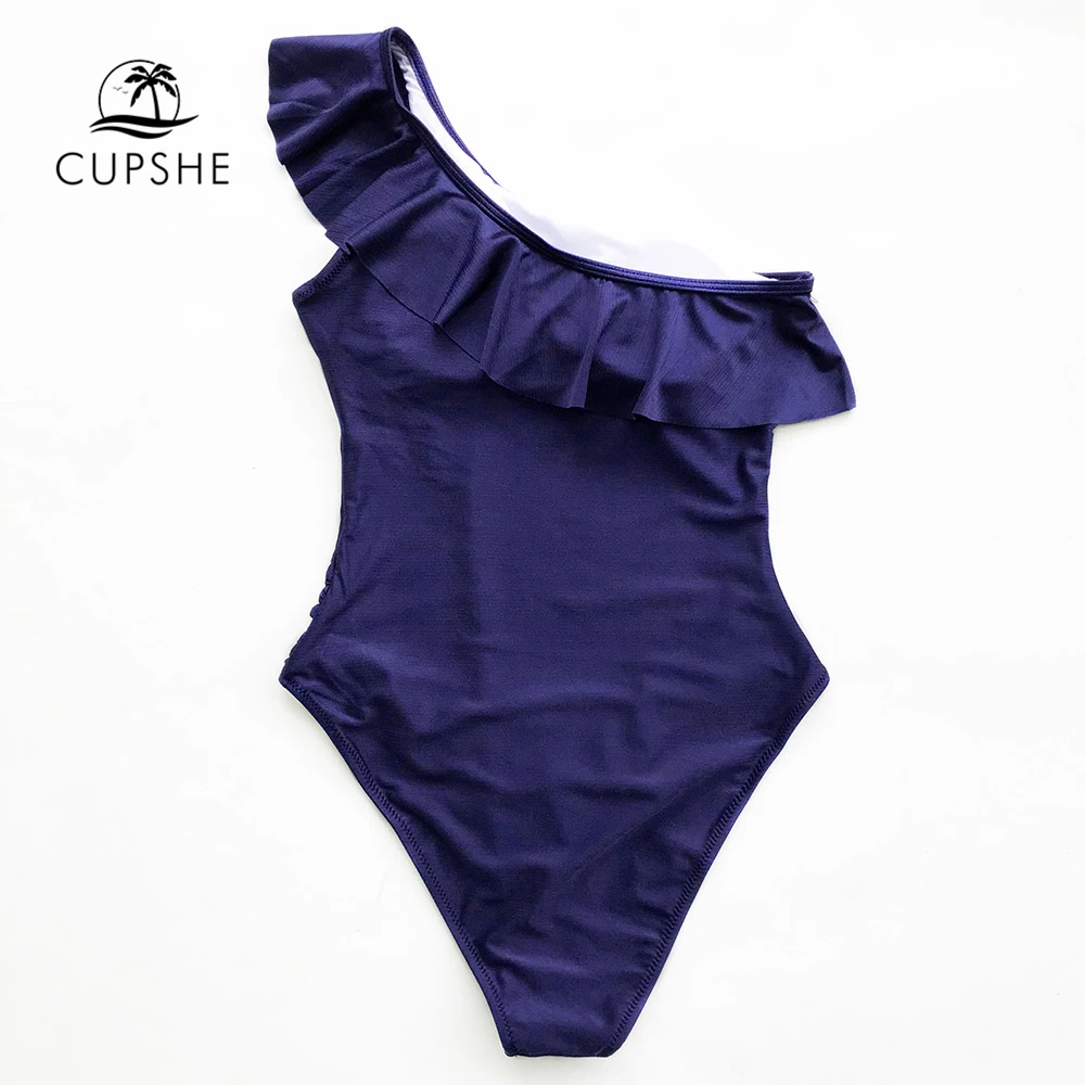 Günstige CUPSHE Falbala einteiliges Badeanzug Frauen Braun Rüschen One schulter Monokini 2020 Mädchen Solide Strand Badeanzug Bademode
