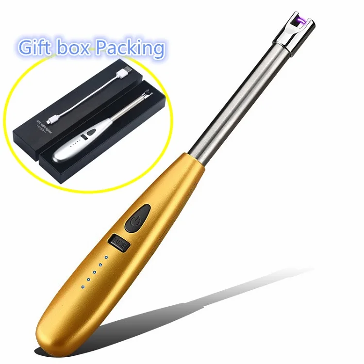 1 шт. электрическая перезаряжаемая USB кухонная Зажигалка Ветрозащитная зажигалки для электронных сигарет плазменная импульсная дуга барбекю беспламенная зажигалка - Цвет: Gift box Pack-Gold
