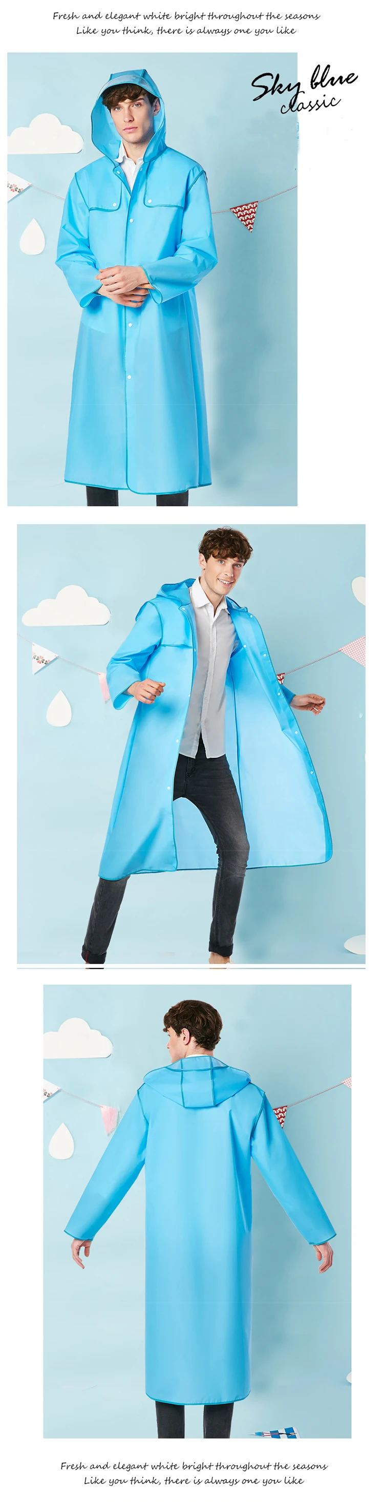 18.2018 Cheap to carry Fashion soft transparent  Plastic Thick Rainwear Unisex Woman men Waterproof Long Raincoats 