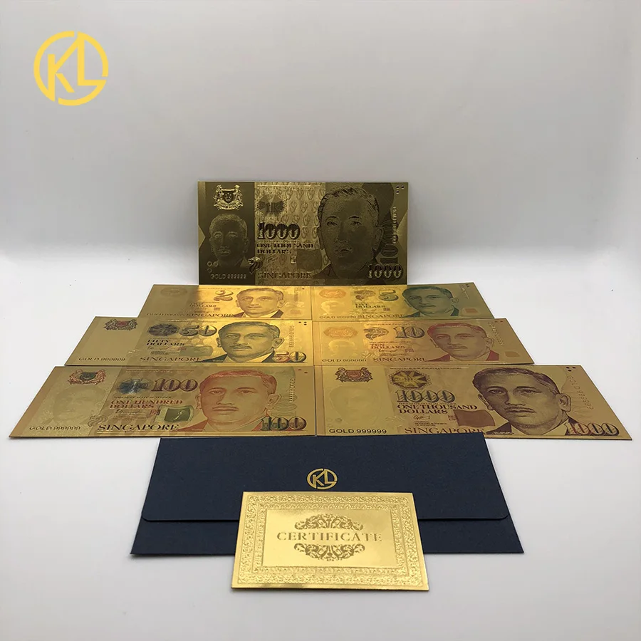 

Singapore Dollar Set 2 5 10 50 100 1000 Gold 99999 Banknote Note for game playing money or Collection Decoration Birthday Gifts