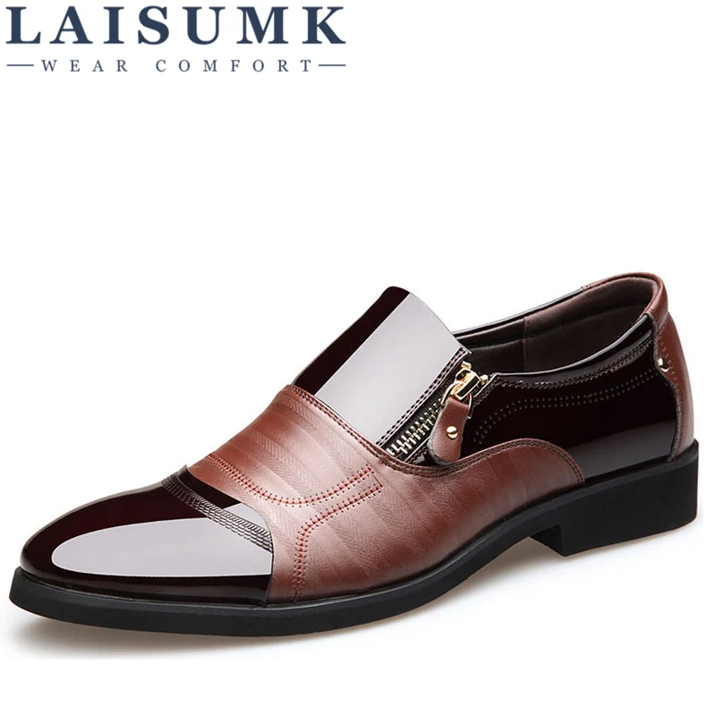 

LAISUMK Fashion Men Dress Shoes Genuine Leather Oxford Shoes Lace Up Casual Business Formal Men Shoes Brand Men Wedding Shoes