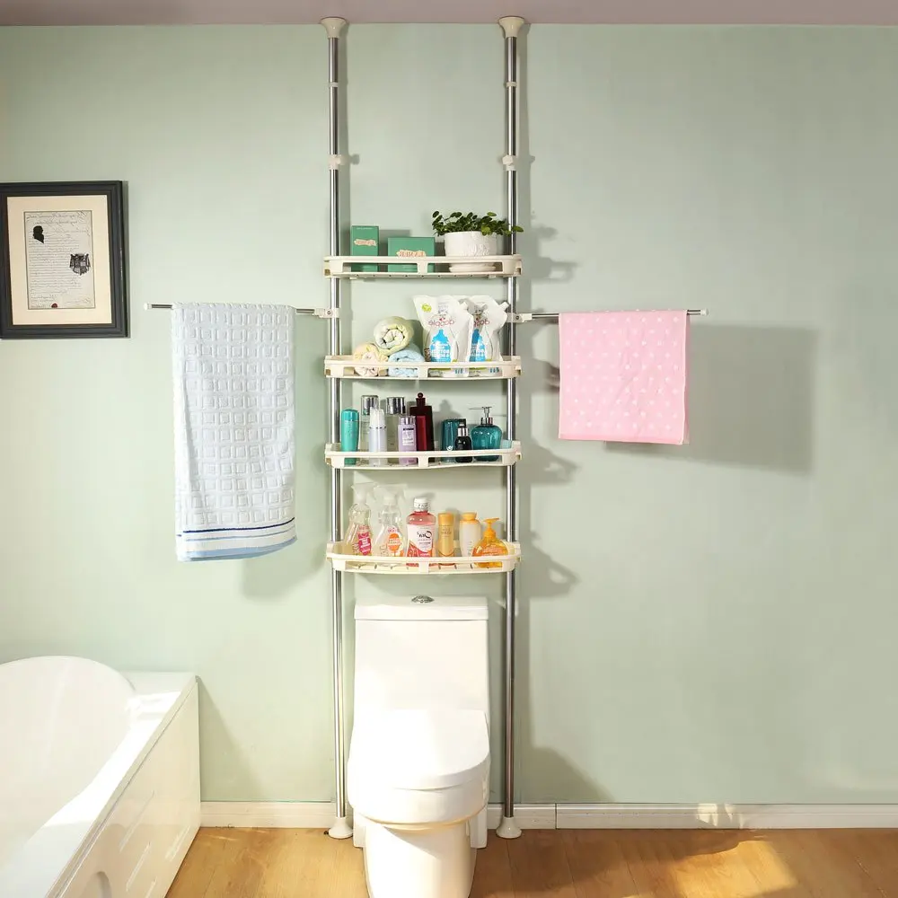 

4-Tier Over the Toilet Storage Rack Bathroom Adjustable Organizer Shelf with Towel Bars Simple Assembly DQ0777-25C