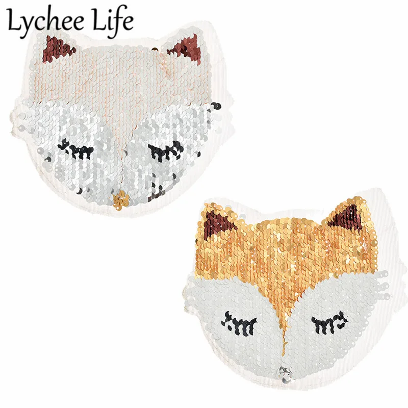Lychee Life Fox блестки патчи двусторонние нашивки DIY голова животного ручной работы