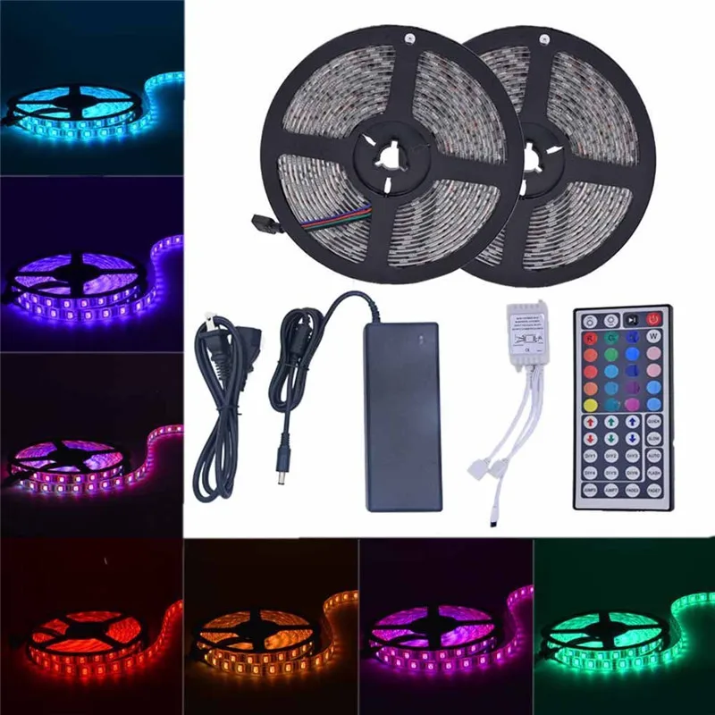 

LumiParty 2x5m 300LED Flexible Waterproof 5050SMD RGB Color Change LED Strip Lights Kit with Remote and Plug-in Power Supply
