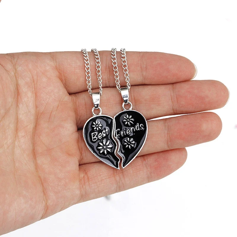

Good Friends Half Love Heart English Pendant Necklace Fashion Pink Black Two Alloy Flap Best Friends Choker Necklace Wholesale